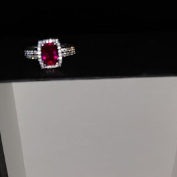 DESIGNER FUCHSIA/CLEAR HALO CZ .925 STERLING SILVER RING SZ 7 - Picture 2 of 5
